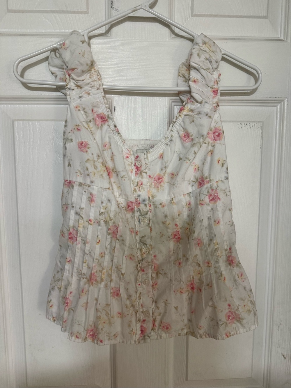 Womens Hollister White Floral Ruffle Strap Sleeveless Top